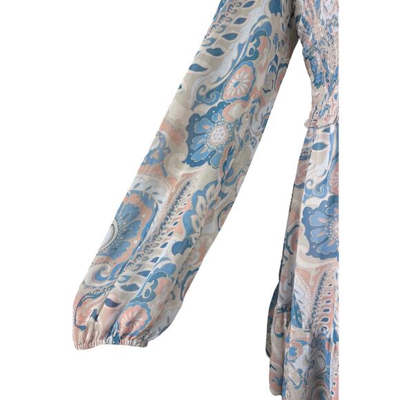 Wilfred Tempest Mini Dress Paisley Dress Women's Large Long Sleeves Pastel Blue - Picture 7 of 13